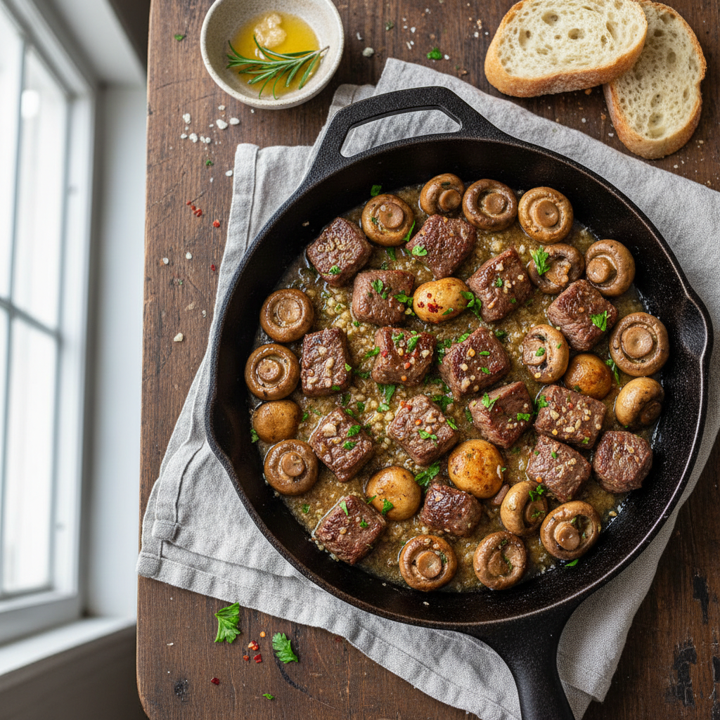 Garlic Butter Steak Bites with Mushrooms