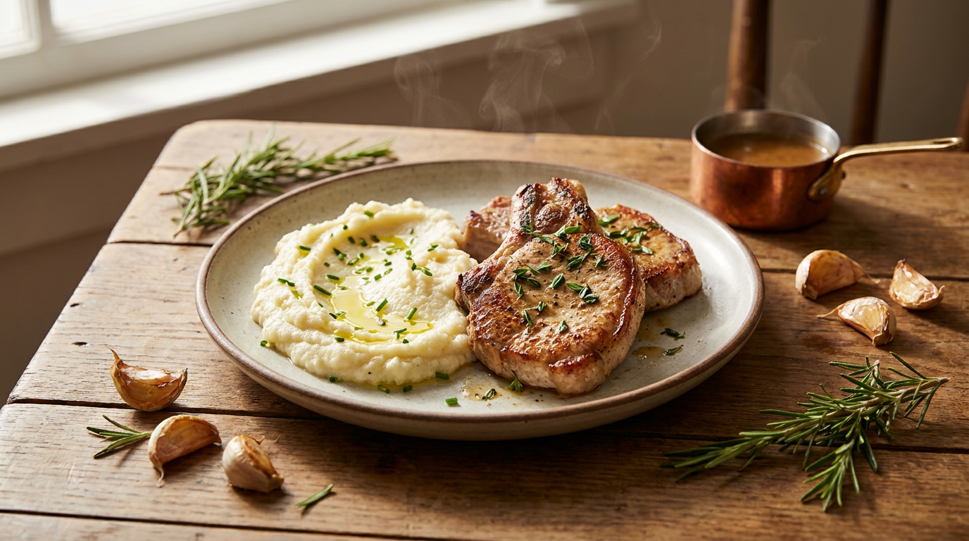 Lean Pork Chops with Mashed Cauliflower