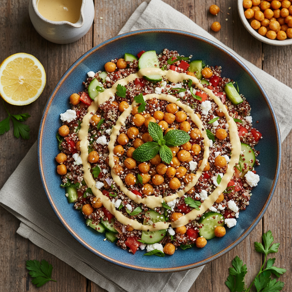 Quinoa Salad with Chickpeas and Lemon-Tahini Dressing