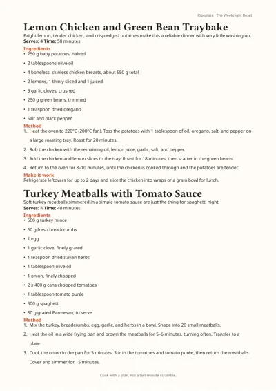 Preview: Family Weeknight recipe book page